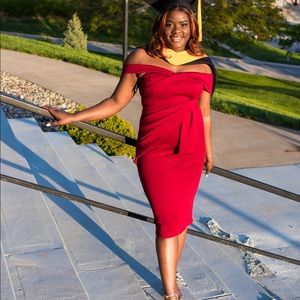 ASOS red Bardot off shoulder dress